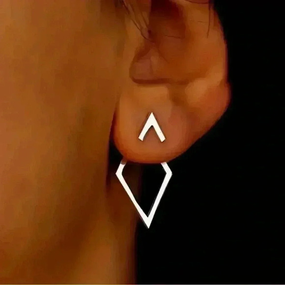 Stylish Pair of Elegant Geometric Open-Back Earrings with Stainless Steel Posts - Picture 3 of 6